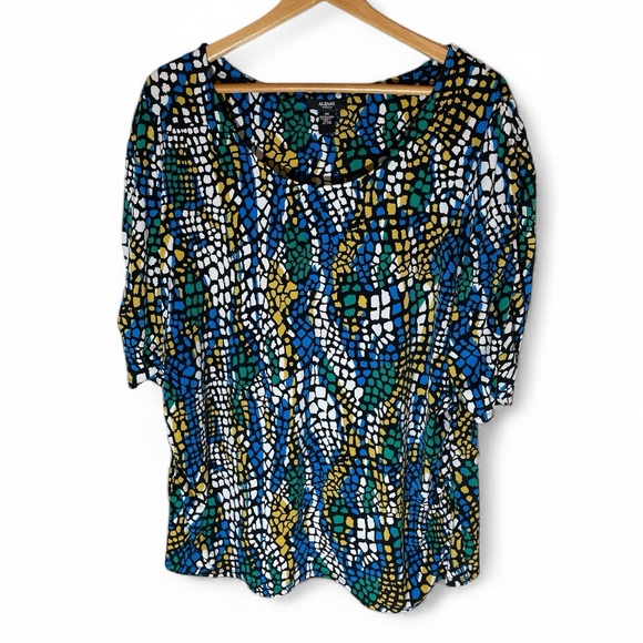 V2- ALFANI 3X - Colorful Mosaic Print Women's Top - Picture 1 of 3